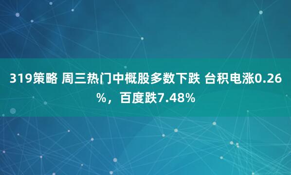 319策略 周三热门中概股多数下跌 台积电涨0.26%，百度跌7.48%